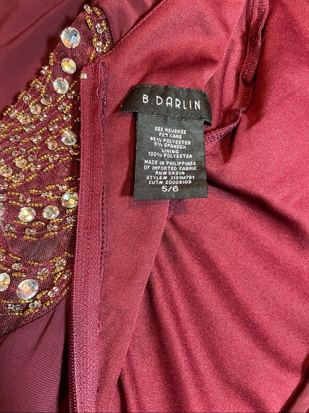 B Darlin Burgundy Maxi Dress with Side Sequin Appliqué - Picture 4 of 6